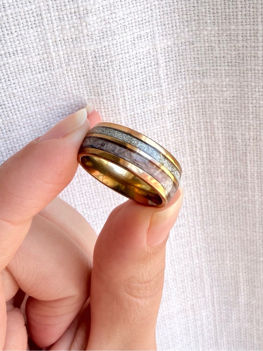Gold and Silver Two-Tone Pink Women's Band Ring